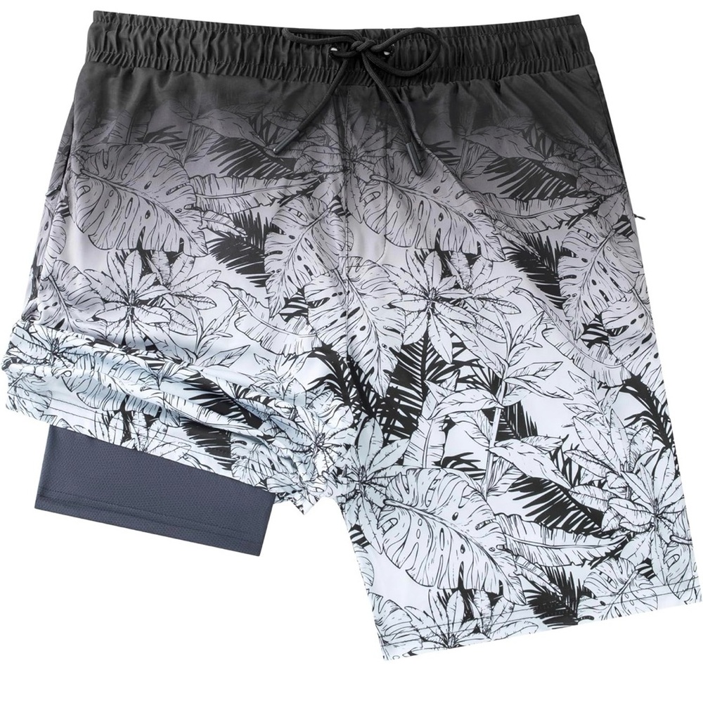 Men's Swim Trunks w/ Compresssion Liner 7" Swimwear Board Shorts 2-in-1 4XL NWT